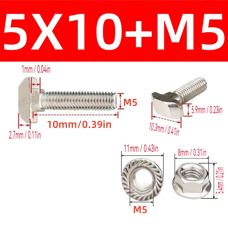 10Sets M5 T Bolt Screw and Hex - Aluminum T-Slot Profile avis et prix