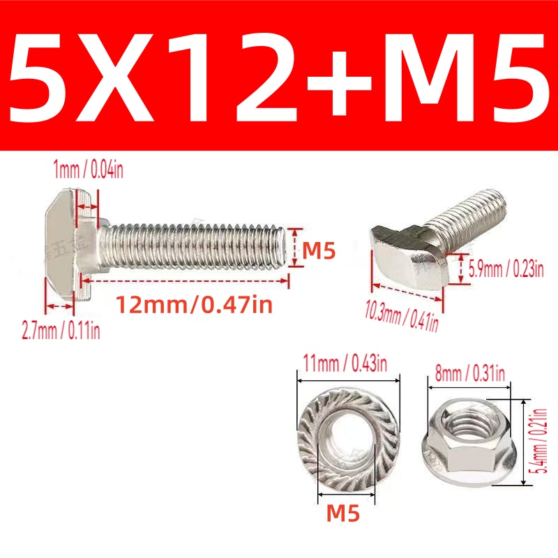 10Sets M5 T Bolt Screw and Hex - Aluminum T-Slot Profile avis et prix